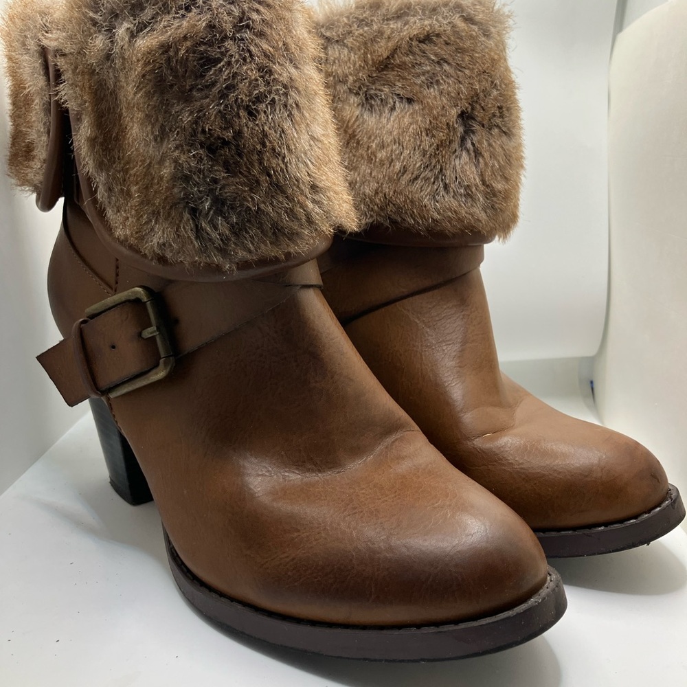 JustFab brown fur booties